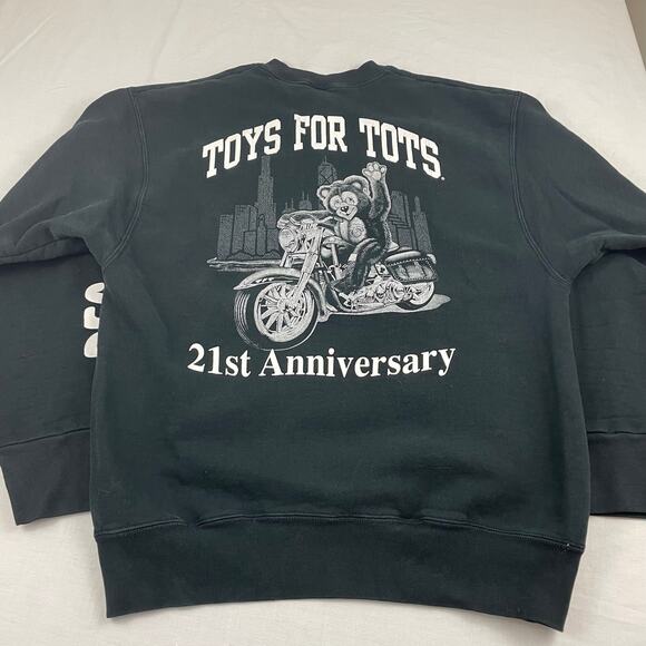 VTG 90s Motorcycle Toys for Tots Chicago Biker Sweatshirt size L Black - Picture 4 of 8